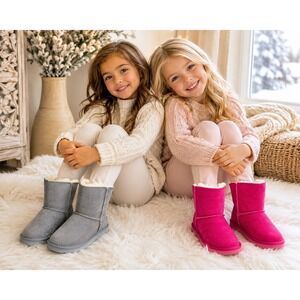 Livboots Kids LV888 Faux Suede Fur Lined Winter Boots Gray Hot Pink Size S NEW